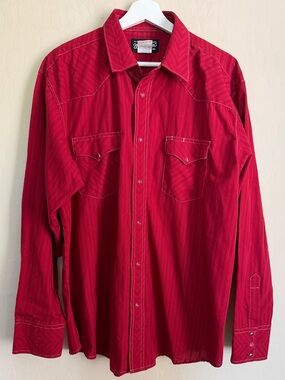 Wrangler Men’s Red Long-Sleeve Western Button-Down Shirt Cowboy Snap Button XL